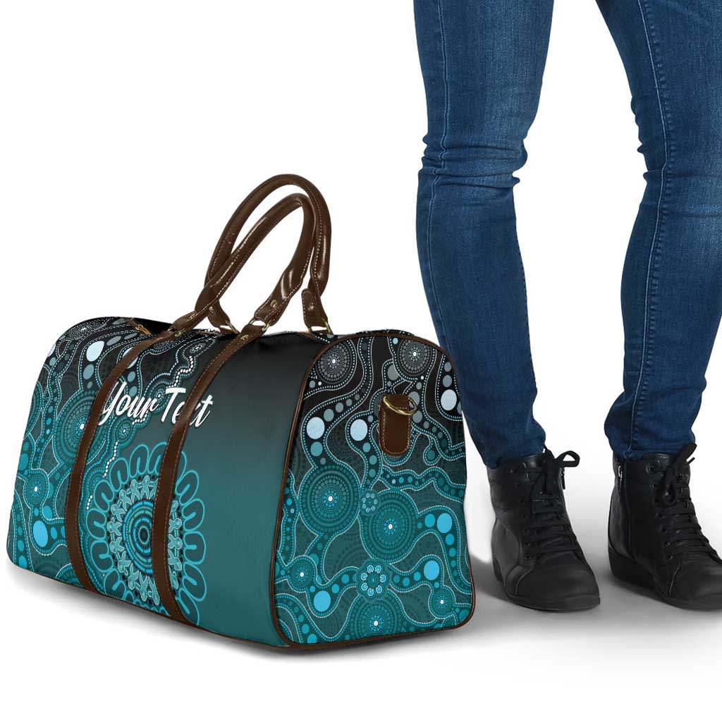 Personalised Ovarian Cancer Awareness Travel Bag Teal Ribbon Aboriginal Art