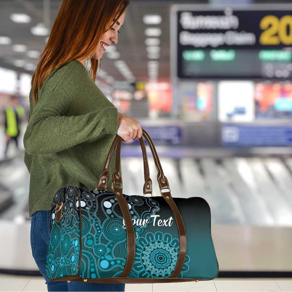 Personalised Ovarian Cancer Awareness Travel Bag Teal Ribbon Aboriginal Art
