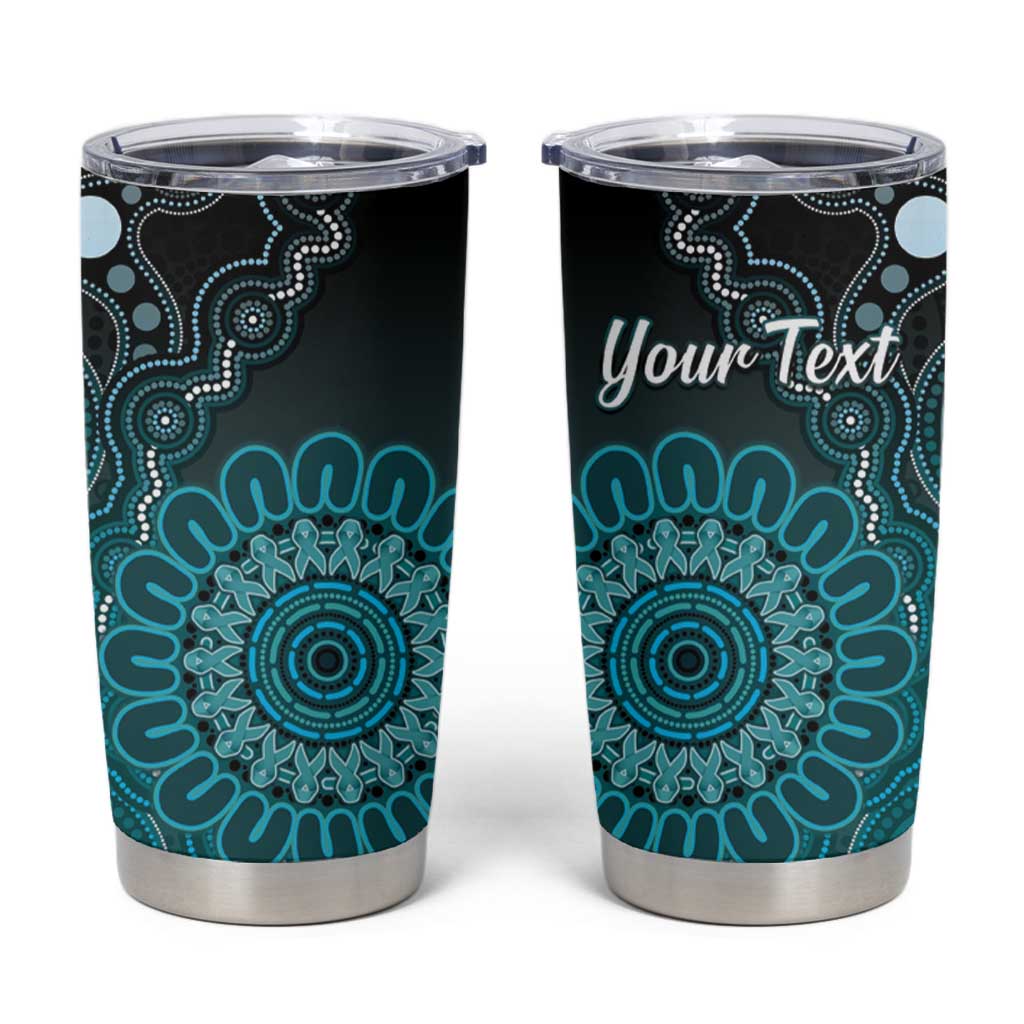 Personalised Ovarian Cancer Awareness Tumbler Cup Teal Ribbon Aboriginal Art