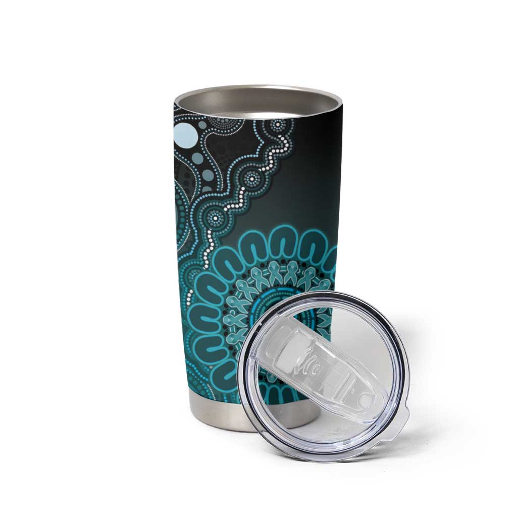 Personalised Ovarian Cancer Awareness Tumbler Cup Teal Ribbon Aboriginal Art