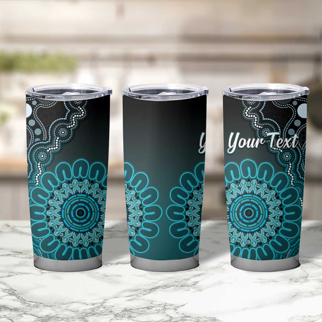 Personalised Ovarian Cancer Awareness Tumbler Cup Teal Ribbon Aboriginal Art