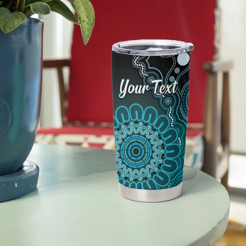 Personalised Ovarian Cancer Awareness Tumbler Cup Teal Ribbon Aboriginal Art