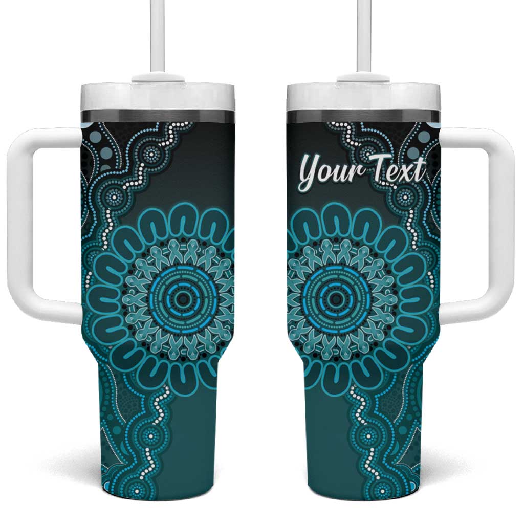 Personalised Ovarian Cancer Awareness Tumbler With Handle Teal Ribbon Aboriginal Art