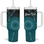 Personalised Ovarian Cancer Awareness Tumbler With Handle Teal Ribbon Aboriginal Art