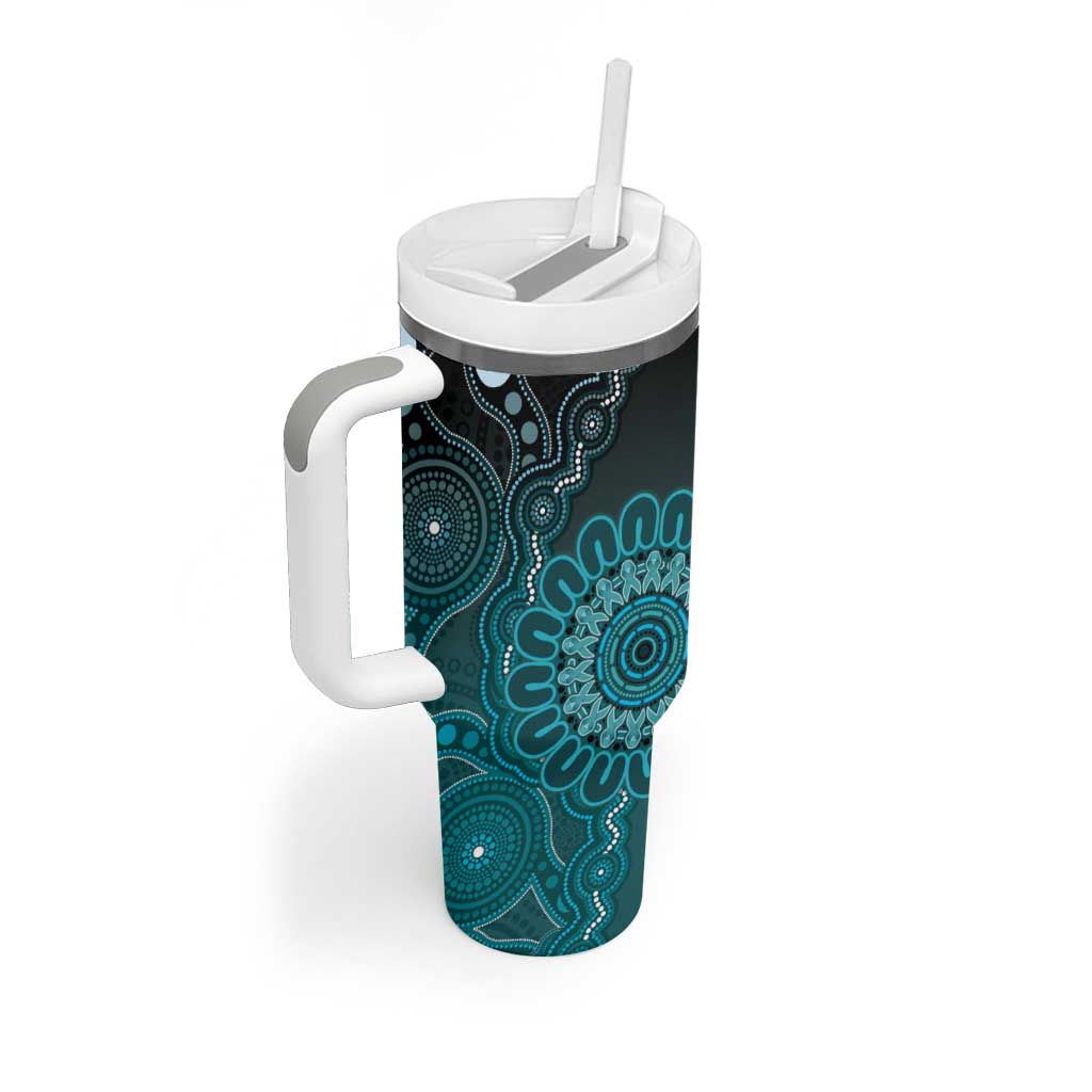 Personalised Ovarian Cancer Awareness Tumbler With Handle Teal Ribbon Aboriginal Art
