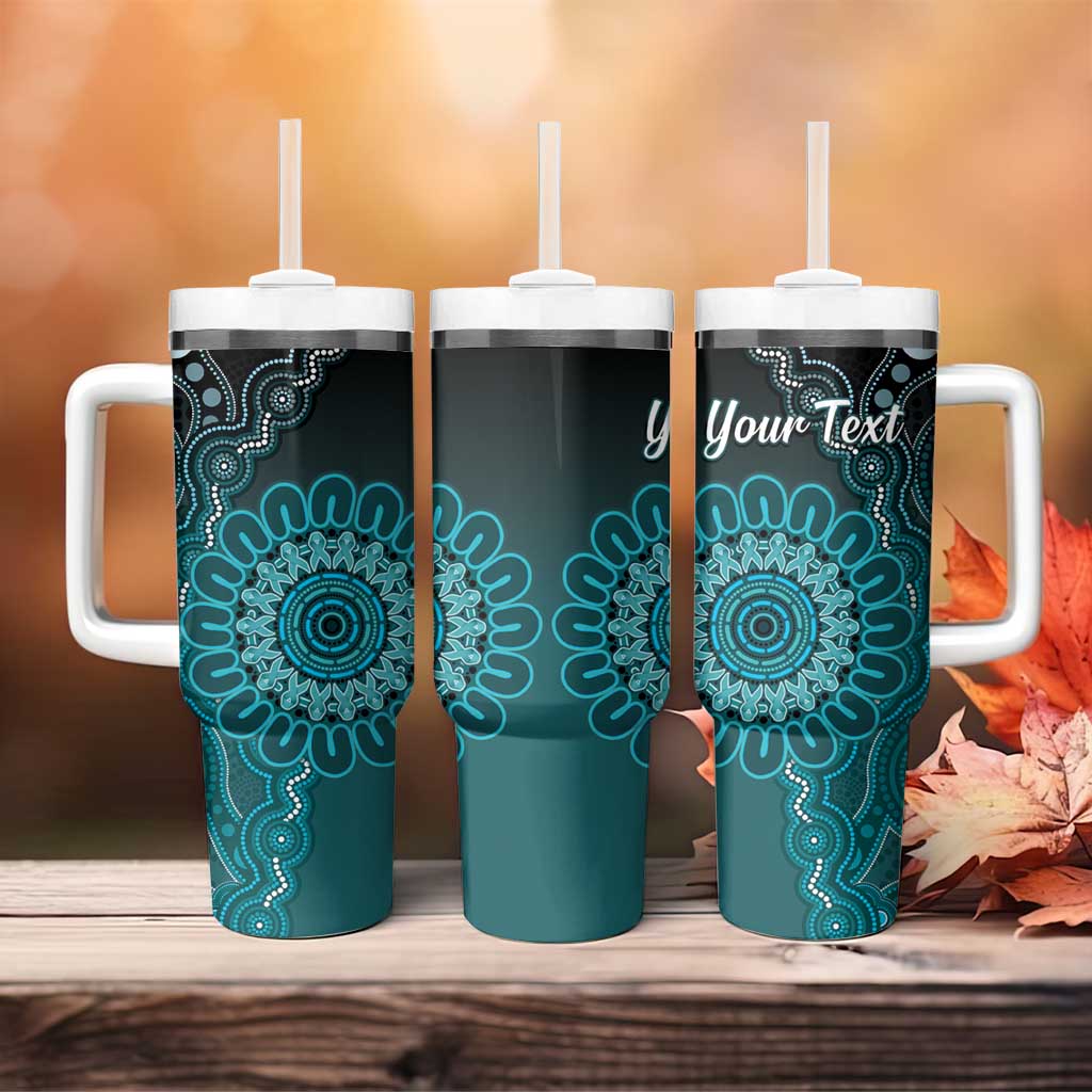 Personalised Ovarian Cancer Awareness Tumbler With Handle Teal Ribbon Aboriginal Art