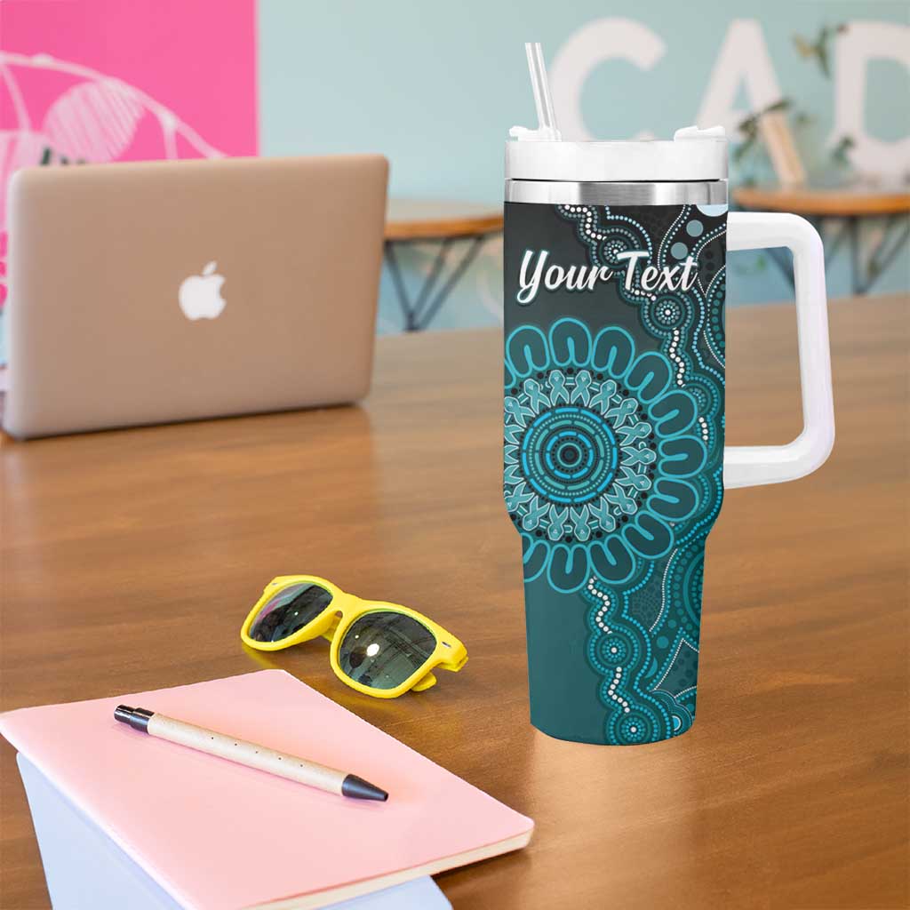 Personalised Ovarian Cancer Awareness Tumbler With Handle Teal Ribbon Aboriginal Art