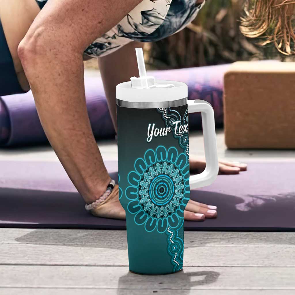 Personalised Ovarian Cancer Awareness Tumbler With Handle Teal Ribbon Aboriginal Art