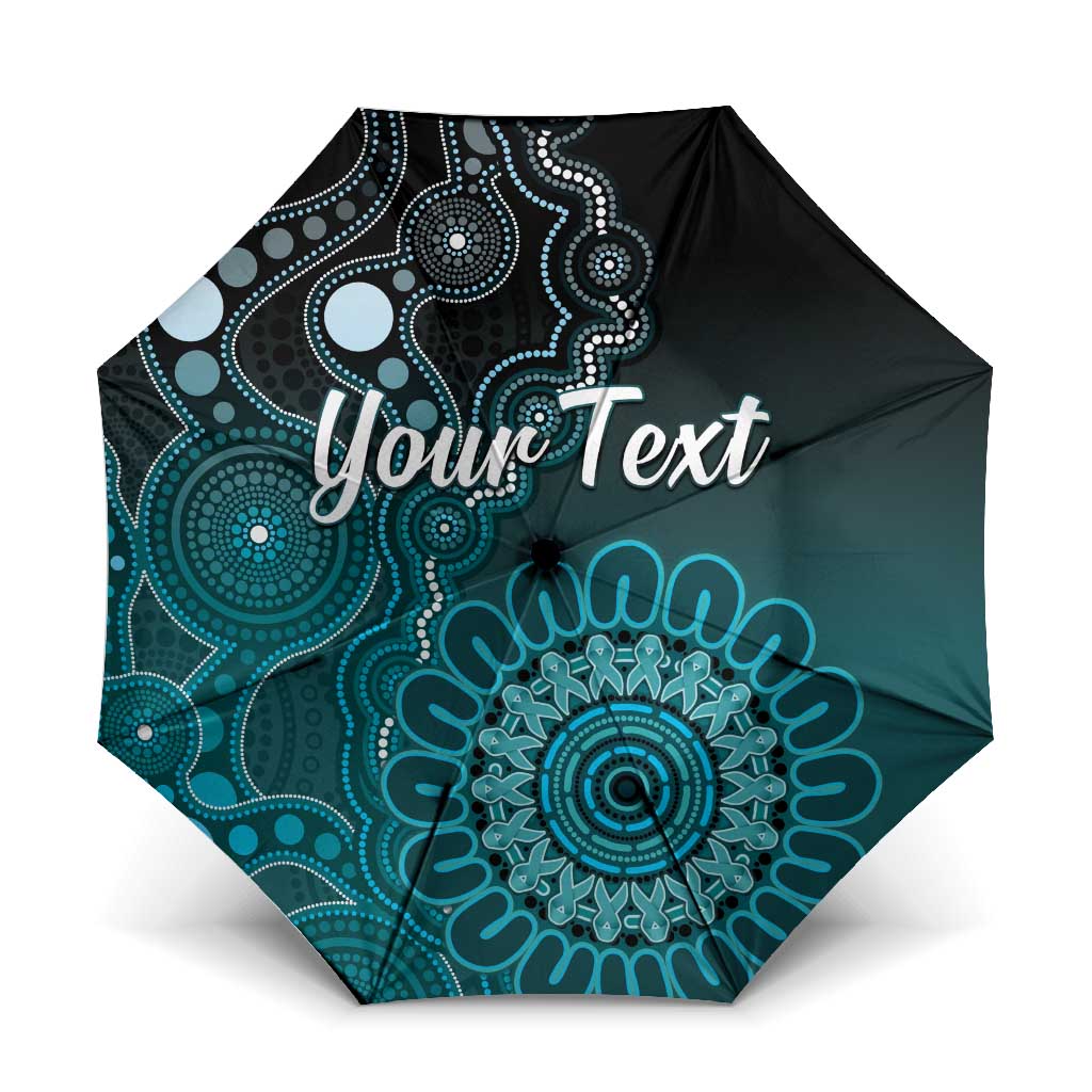 Personalised Ovarian Cancer Awareness Umbrella Teal Ribbon Aboriginal Art