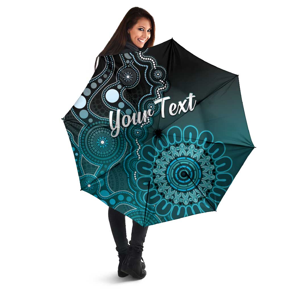 Personalised Ovarian Cancer Awareness Umbrella Teal Ribbon Aboriginal Art