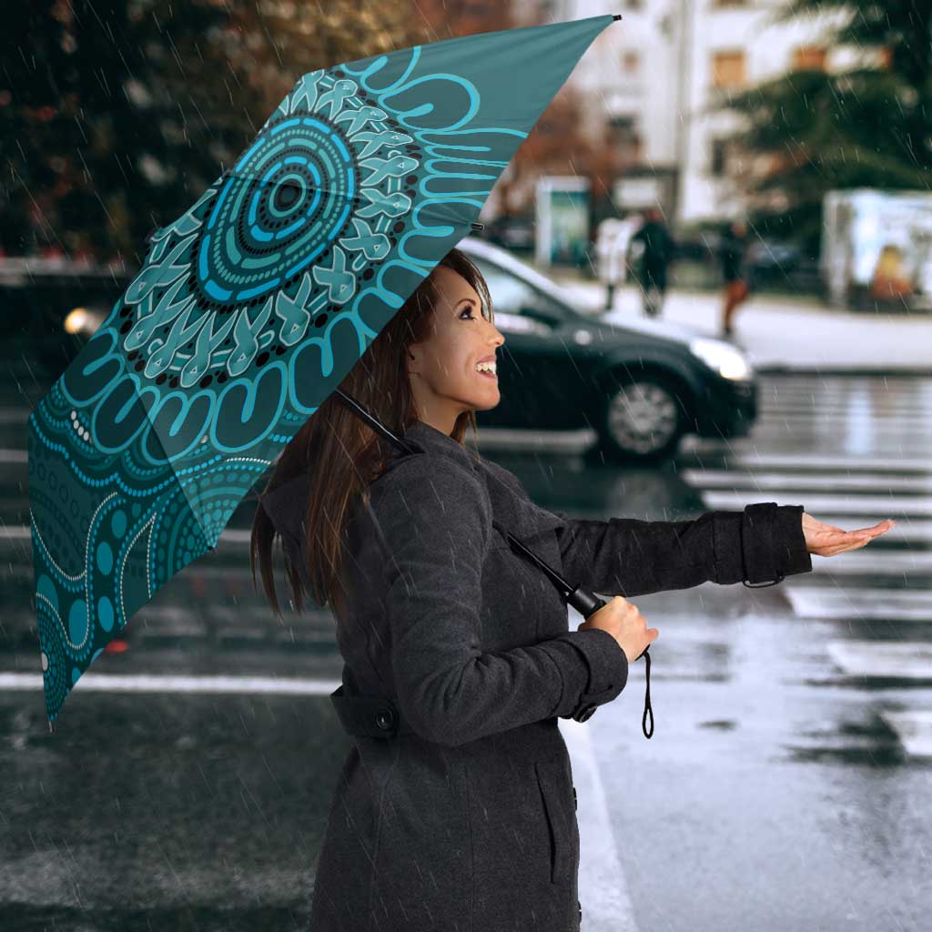 Personalised Ovarian Cancer Awareness Umbrella Teal Ribbon Aboriginal Art