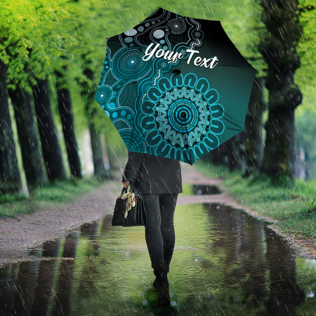 Personalised Ovarian Cancer Awareness Umbrella Teal Ribbon Aboriginal Art