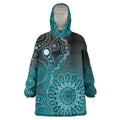 Personalised Ovarian Cancer Awareness Wearable Blanket Hoodie Teal Ribbon Aboriginal Art