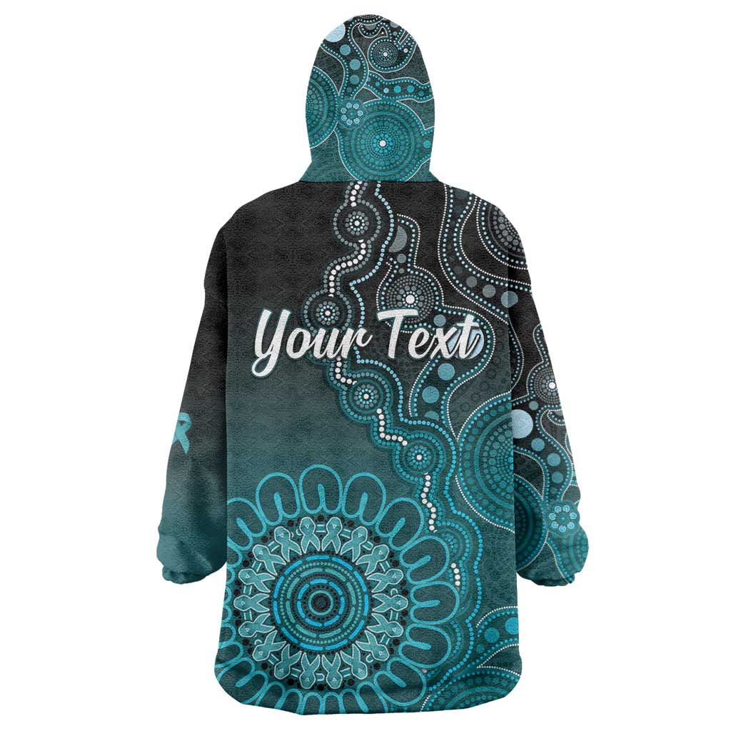 Personalised Ovarian Cancer Awareness Wearable Blanket Hoodie Teal Ribbon Aboriginal Art