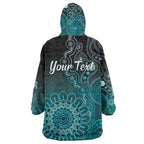 Personalised Ovarian Cancer Awareness Wearable Blanket Hoodie Teal Ribbon Aboriginal Art