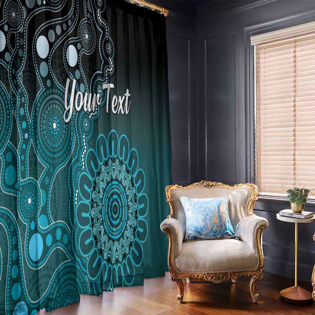 Personalised Ovarian Cancer Awareness Window Curtain Teal Ribbon Aboriginal Art