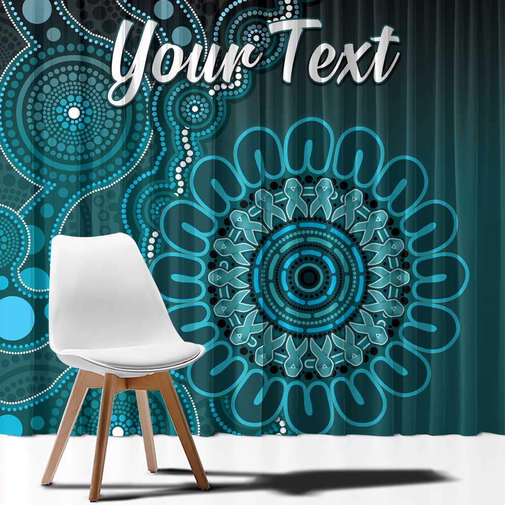 Personalised Ovarian Cancer Awareness Window Curtain Teal Ribbon Aboriginal Art