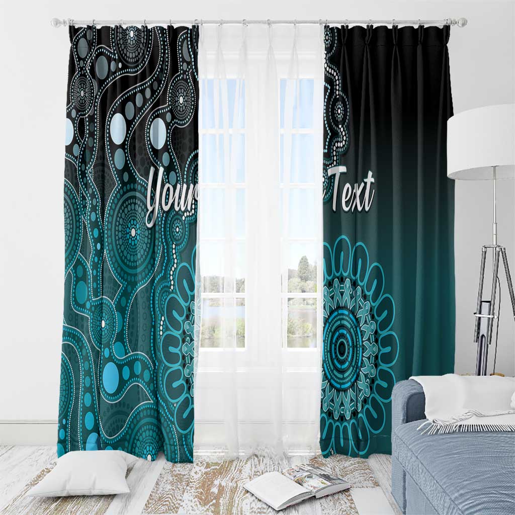 Personalised Ovarian Cancer Awareness Window Curtain Teal Ribbon Aboriginal Art