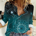 Personalised Ovarian Cancer Awareness Women Casual Shirt Teal Ribbon Aboriginal Art