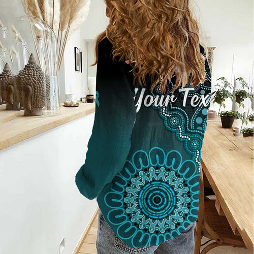 Personalised Ovarian Cancer Awareness Women Casual Shirt Teal Ribbon Aboriginal Art