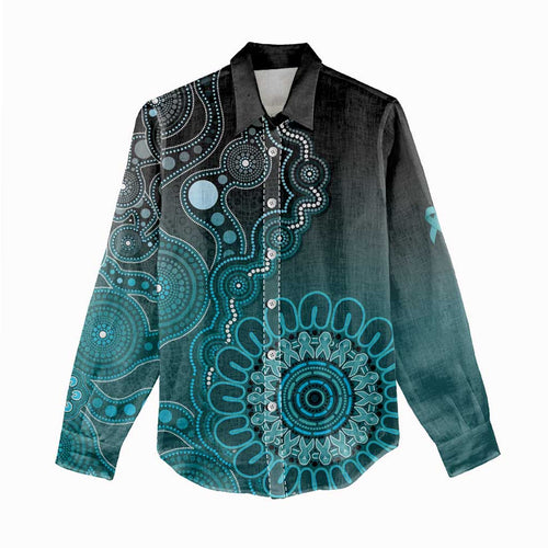 Personalised Ovarian Cancer Awareness Women Casual Shirt Teal Ribbon Aboriginal Art