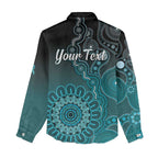 Personalised Ovarian Cancer Awareness Women Casual Shirt Teal Ribbon Aboriginal Art