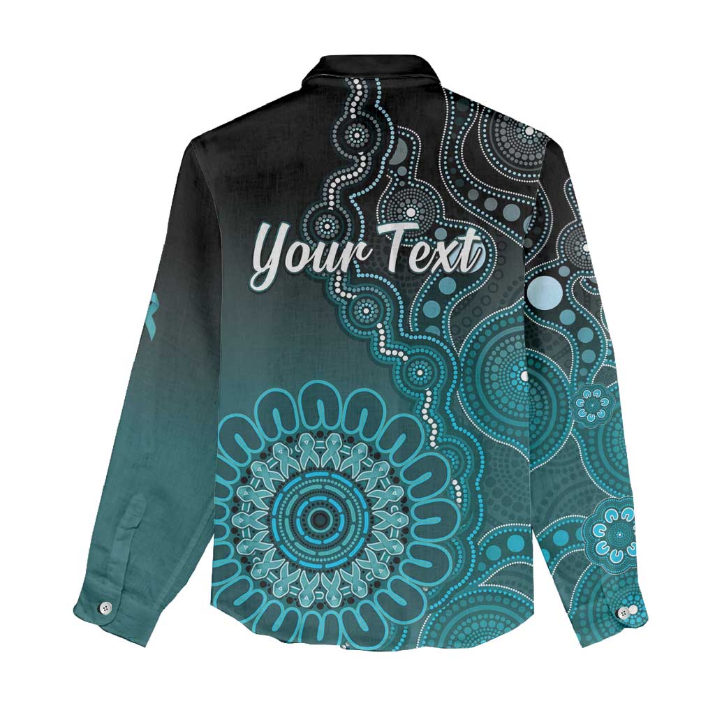 Personalised Ovarian Cancer Awareness Women Casual Shirt Teal Ribbon Aboriginal Art