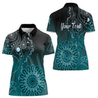 Personalised Ovarian Cancer Awareness Women Polo Shirt Teal Ribbon Aboriginal Art