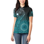 Personalised Ovarian Cancer Awareness Women Polo Shirt Teal Ribbon Aboriginal Art