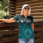 Personalised Ovarian Cancer Awareness Women Polo Shirt Teal Ribbon Aboriginal Art