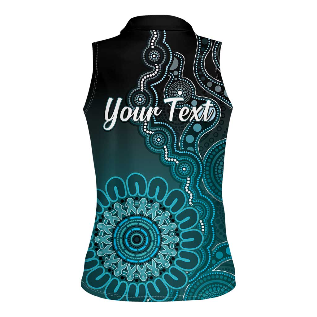 Personalised Ovarian Cancer Awareness Women Sleeveless Polo Shirt Teal Ribbon Aboriginal Art