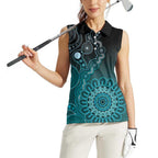 Personalised Ovarian Cancer Awareness Women Sleeveless Polo Shirt Teal Ribbon Aboriginal Art