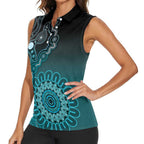 Personalised Ovarian Cancer Awareness Women Sleeveless Polo Shirt Teal Ribbon Aboriginal Art