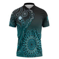 Personalised Ovarian Cancer Awareness Zipper Polo Shirt Teal Ribbon Aboriginal Art
