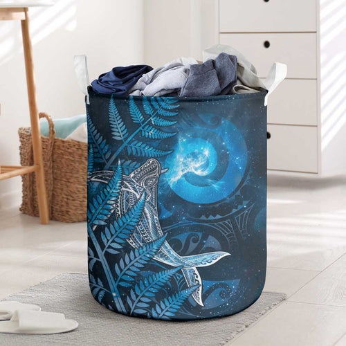 New Zealand Matariki Laundry Basket Maori Koru With Humpback Whale Blue