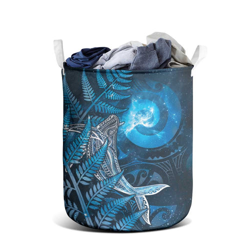 New Zealand Matariki Laundry Basket Maori Koru With Humpback Whale Blue