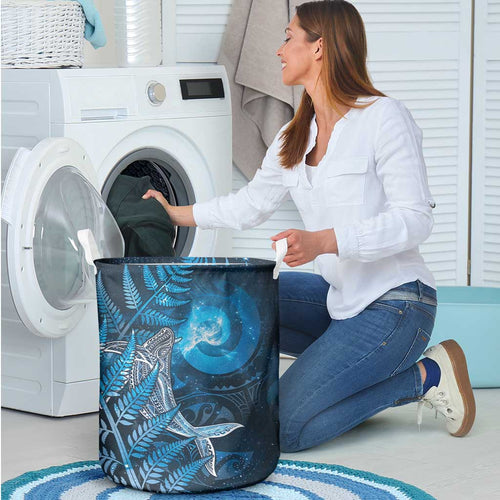 New Zealand Matariki Laundry Basket Maori Koru With Humpback Whale Blue