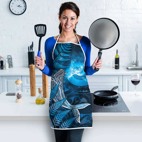 New Zealand Matariki Apron Maori Koru With Humpback Whale Blue
