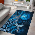 New Zealand Matariki Area Rug Maori Koru With Humpback Whale Blue