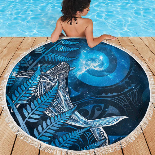 New Zealand Matariki Beach Blanket Maori Koru With Humpback Whale Blue