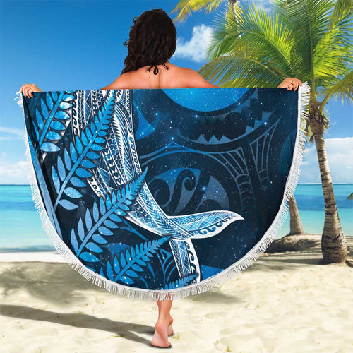New Zealand Matariki Beach Blanket Maori Koru With Humpback Whale Blue