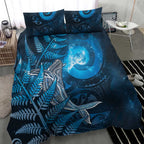 New Zealand Matariki Bedding Set Maori Koru With Humpback Whale Blue