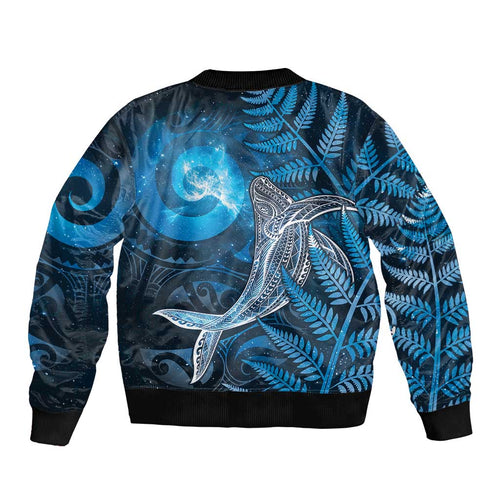 New Zealand Matariki Bomber Jacket Maori Koru With Humpback Whale Blue