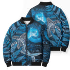 New Zealand Matariki Bomber Puffer Jacket Maori Koru With Humpback Whale Blue