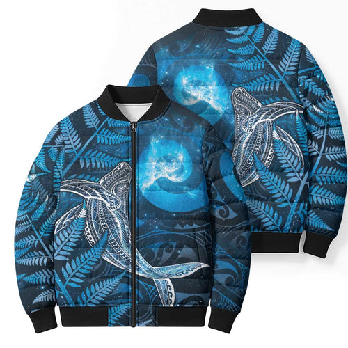 New Zealand Matariki Bomber Puffer Jacket Maori Koru With Humpback Whale Blue