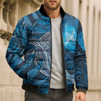New Zealand Matariki Bomber Puffer Jacket Maori Koru With Humpback Whale Blue