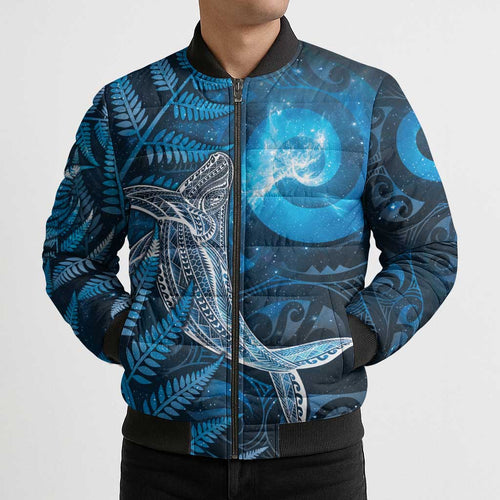 New Zealand Matariki Bomber Puffer Jacket Maori Koru With Humpback Whale Blue