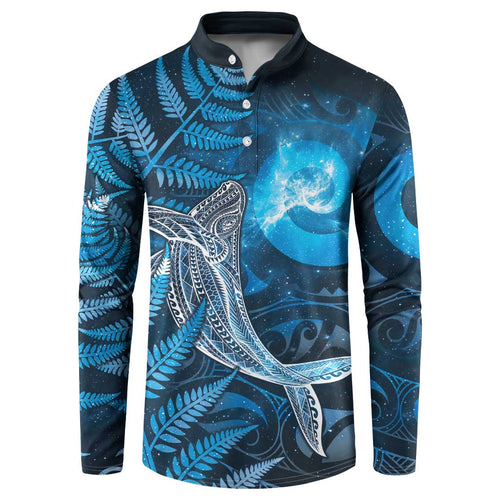 New Zealand Matariki Button Sweatshirt Maori Koru With Humpback Whale Blue