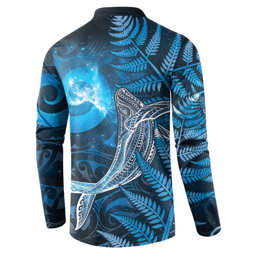 New Zealand Matariki Button Sweatshirt Maori Koru With Humpback Whale Blue