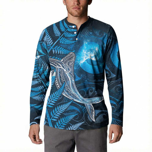 New Zealand Matariki Button Sweatshirt Maori Koru With Humpback Whale Blue